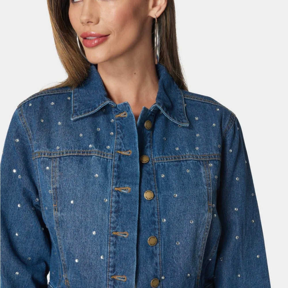 Bebe Embellished Blue Denim Jacket